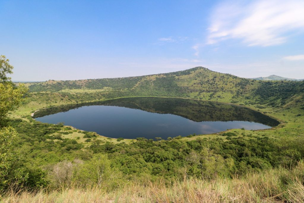 volcanic crater lake at queen elizabeth national park uganda